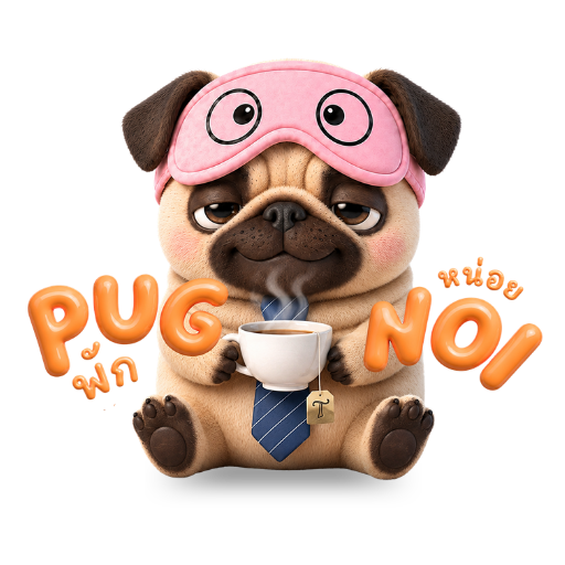 หมาปั๊ก PUGnoi ถือกาแฟโผล่มาเตือน